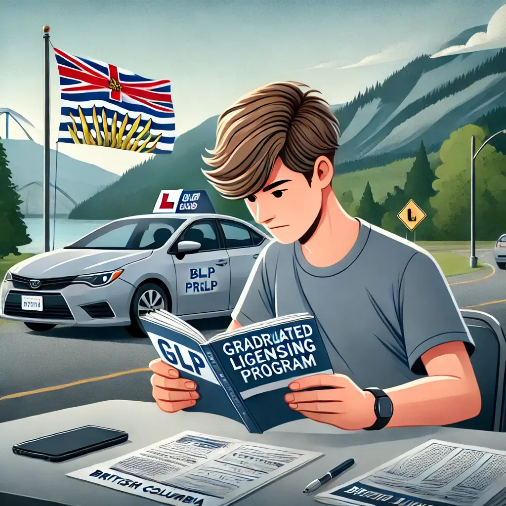An illustration shows a young man in a grey T-shirt reading a Graduated Licensing Program guide.